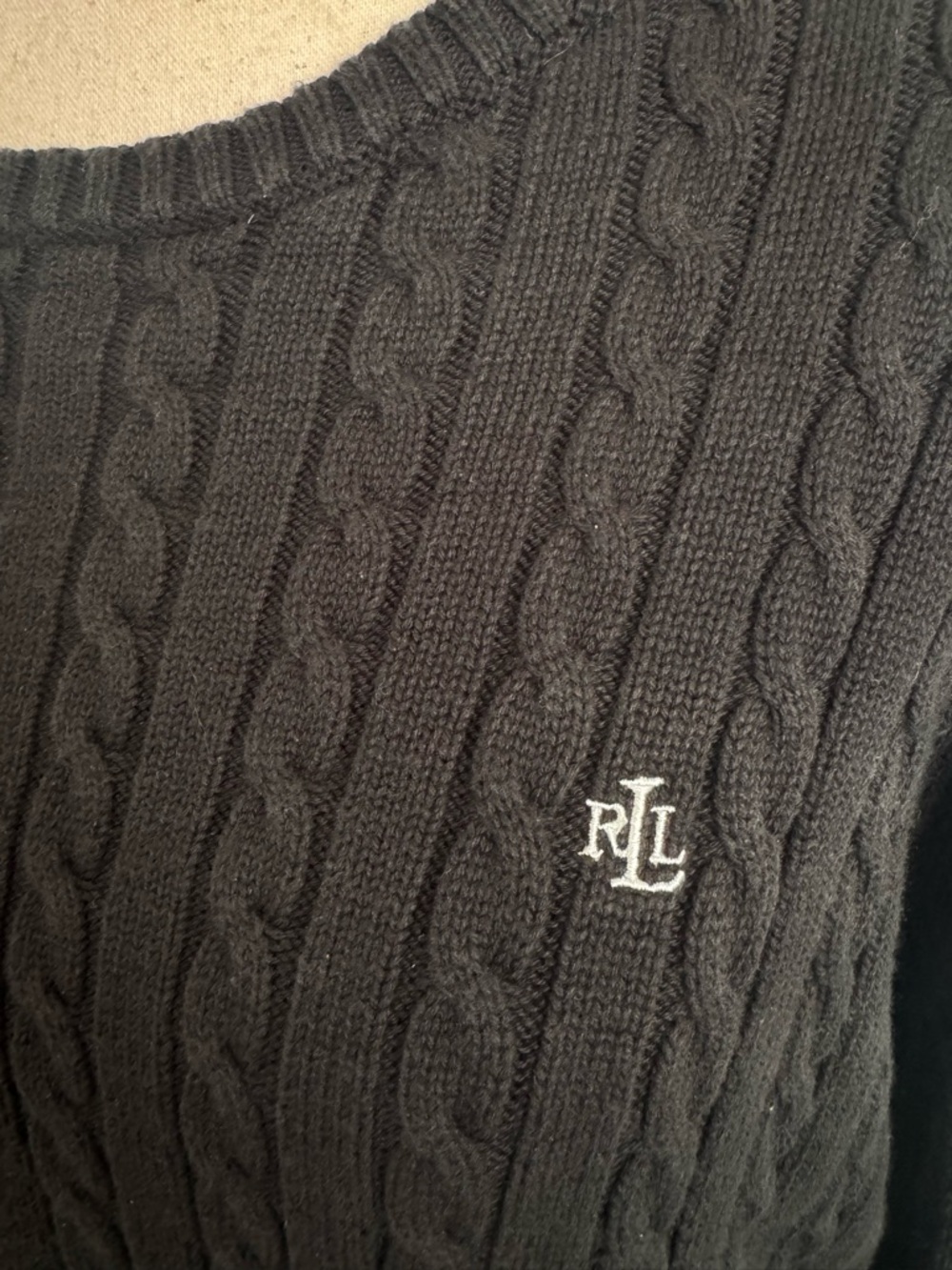 Lauren Ralph Lauren Black Cable-Knit Crewneck Sweater - Picture 3 of 5
